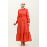 Sefa Merve Adile Çiçek Desenli Krep Elbise 0347-06 Mercan - 38 - 40