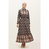 Sefa Merve Bahar Desen Elbise 0366-02 Siyah - 38 - 40