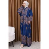 Sefa Merve Balon Kol Çini Desen Elbise 5575-02 Indigo - İndigo