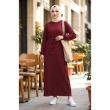 Sefa Merve Beli Büzgülü Fitilli Tesettür Elbise 2227-01 Bordo - 38 - 40