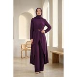 Sefa Merve Beli Lastikli Kuşaklı Tesettür Ikili Takım 2279-04 Mor - 42 - 44