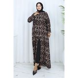 Sefa Merve Boydan Düğmeli Leopar Desenli Elbise 0137-01 Kahverengi Siyah - 38 - 40