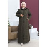 Sefa Merve Büyük Beden Baklava Desen Kapitone Mont 5062-03 Haki - 46