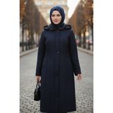Sefa Merve Büyük Beden Kapitone Mont Lacivert 6239-02 Su İtici Özellikli Kadın Kış Giyimi - 42
