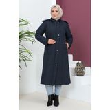 Sefa Merve Büyük Beden Kapüşonlu Kapitone Mont 5061-02 Lacivert - 44