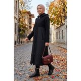 Sefa Merve Büyük Beden Kapüşonlu Kaşe Mont Siyah 6340-01 Kadınlar İçin Şık ve Rahat Tasarım - 54
