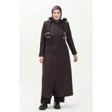 Sefa Merve Büyük Beden Kapüşonlu Pardesü 0461-02 Mürdüm - 50