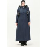 Sefa Merve Büyük Beden Kapüşonlu Pardesü 0461-03 Indigo - 44 - İndigo