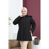 Sefa Merve Büyük Beden Kare Desen Kapitone Mont 6141-01 Siyah - 48