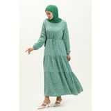 Sefa Merve Büzgülü Desenli Elbise 81802-05 Mint Yeşili - 40