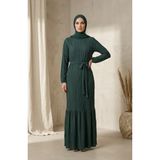 Sefa Merve Büzgülü Kuşaklı Elbise 0551-05 Yeşil - 40
