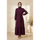 Sefa Merve Büzgülü Kuşaklı Elbise 0551-06 Mürdüm - 38