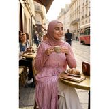 Sefa Merve Çiçek Desenli Belden Bağlamalı Tesettür Elbise 0298-01 Gül Kurusu - 52 - 54