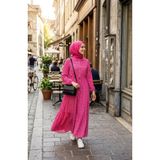 Sefa Merve Çiçek Desenli Belden Bağlamalı Tesettür Elbise 0298-03 Pembe - 48 - 50 - Pembe