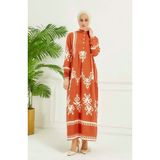 Sefa Merve Çini Desen Elbise 4100-06 Oranj - 42