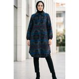 Sefa Merve Desenli Düğmeli Oduncu Kışlık Tunik 2503-04 Saks Bordo - 38 - 40