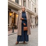 Sefa Merve Ekose Desenli Düğmeli Oduncu Kışlık Elbise 2510-04 Indigo Siyah - İndigo - 42 - 44