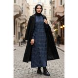 Sefa Merve Ekose Desenli Oduncu Kışlık Elbise 2507-01 Saks - 38 - 40