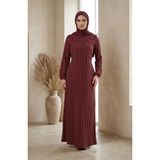 Sefa Merve Fırfır Detaylı Kolu Lastikli Tesettür Elbise 0560-03 Bordo - 48