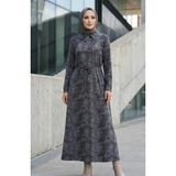 Sefa Merve Gömlek Yaka Fermuarlı Bağcıklı Modal Elbise 0235-02 Antrasit - 52 - 54