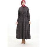 Sefa Merve Hakim Yaka Çiçek Desenli Elbise 0197-01 Siyah Lila - 48 - 50