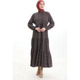 Sefa Merve Hakim Yaka Çiçek Desenli Elbise 0197-02 Siyah Kırmızı - 40 - 42