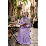 Sefa Merve Hakim Yaka Puantiyeli Tesettür Elbise 0288-01 Lila - 48 - 50