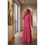 Sefa Merve Hakim Yaka Puantiyeli Tesettür Elbise 0290-01 Pembe - 40 - 42 - Pembe