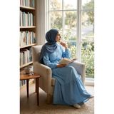 Sefa Merve Hakim Yaka Puantiyeli Tesettür Elbise 0290-04 Indigo - 44 - 46 - İndigo