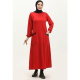 Sefa Merve Iki Iplik Cepli Elbise 0274-03 Bordo - 38 - 40