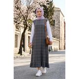 Sefa Merve Kareli Dokulu Jile Elbise 2514-01 Gri - 42 - 44