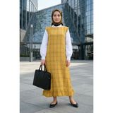 Sefa Merve Kareli Dokulu Jile Elbise 2514-02 Hardal - 50 - 52