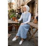 Sefa Merve Kareli Dokulu Jile Elbise 2514-03 Buz Mavisi - 50 - 52