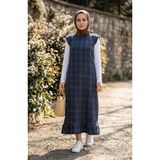 Sefa Merve Kareli Dokulu Jile Elbise 2514-05 Indigo - İndigo - 46 - 48