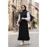 Sefa Merve Kareli Dokulu Jile Elbise 2514-06 Siyah - 38 - 40
