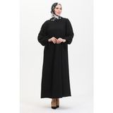 Sefa Merve Kolu Büzgülü Elbise 1053-01 Siyah - 40