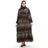Sefa Merve Leopar Desenli Düğmeli Elbise 2071-01 Kahverengi Siyah - 38 - 40