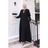 Sefa Merve Leopar Desenli Elbise 0119-01 Siyah - 38 - 40