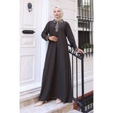 Sefa Merve Leopar Desenli Elbise 0119-02 Antrasit - 38 - 40