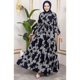 Sefa Merve Leopar Desenli Viskon Elbise 7135-03 Lacivert - 38