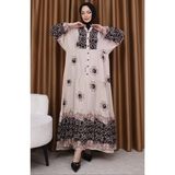 Sefa Merve Leopar Garnili Desenli Elbise 5576-05 Vizon