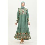 Sefa Merve Nakış Desenli Elbise 4089-02 Mint Yeşili