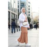 Sefa Merve Piliseli Tesettür Elbise 2186-03 Sütlü Kahve - 46 - 48