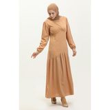 Sefa Merve Puantiyeli Elbise 1899-02 Hardal Krem - 38
