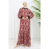 Sefa Merve Şifon Kumaş Yaprak Desenli Elbise 0054-02 Mürdüm - 42 - 44