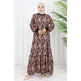 Sefa Merve Şifon Kumaş Yaprak Desenli Elbise 0054-03 Siyah - 38 - 40