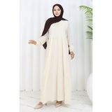 Sefa Merve Viskon Keten Elbise 4079-02 Krem - 46