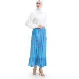 Sefa Merve Viskon Kumaş Beli Lastikli Fırfırlı Etek 2012B-01 Mavi - Standart