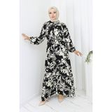 Sefa Merve Viskon Kumaş Desenli Elbise 2054-03 Siyah Beyaz - 38 - 40