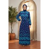 Sefa Merve Viskon Kumaş Fiyonk Desenli Tesettür Elbise 0338-06 Indigo - 42 - 44 - İndigo